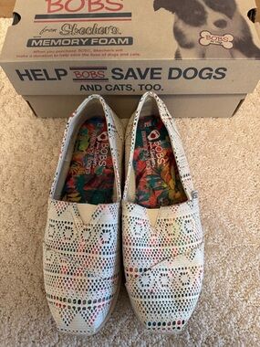 Bobs Women's Cream Perforated Slip-On Flats